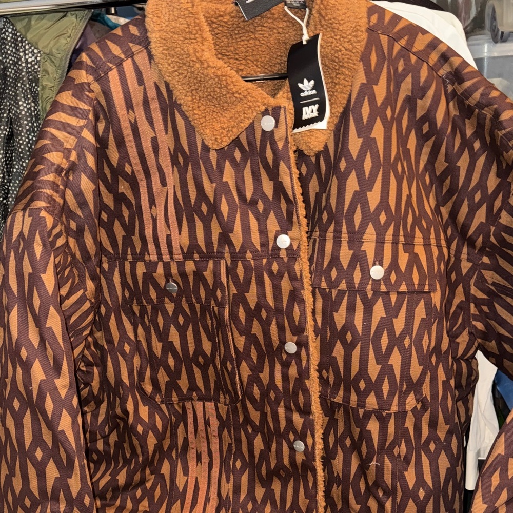 adidas Originals Brown Patterned Teddy Collar Jacket